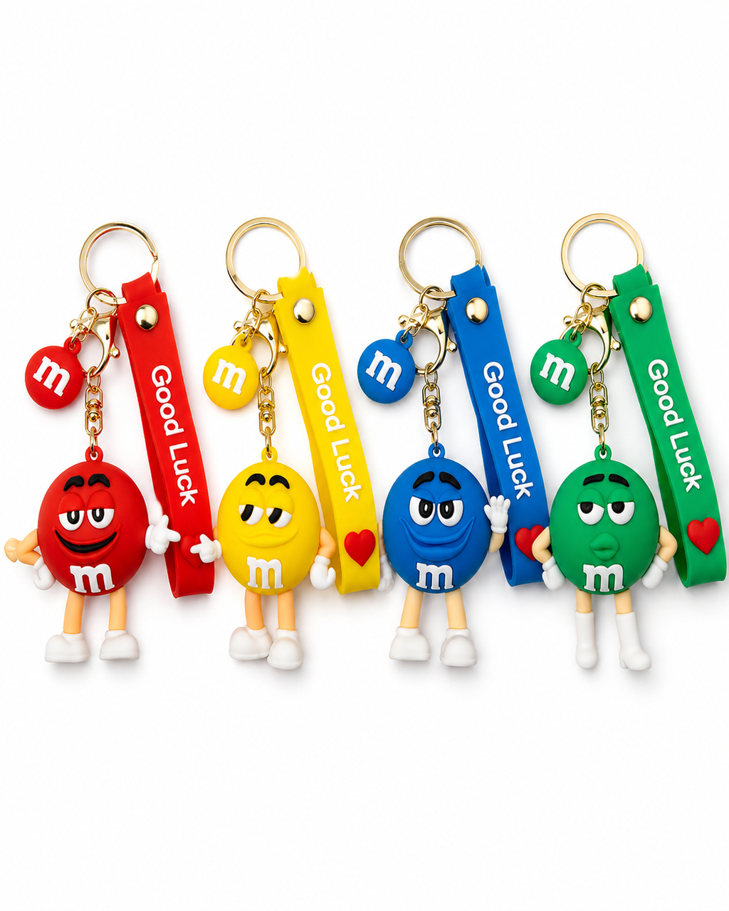 M&M Character Keychain with Good Luck Wrist Strap – Choose Your Color