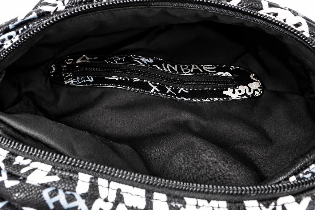 GRAFFITTI COLORED BLACK AND WHITE BACKPACK CROSSBODY BAG PURSE