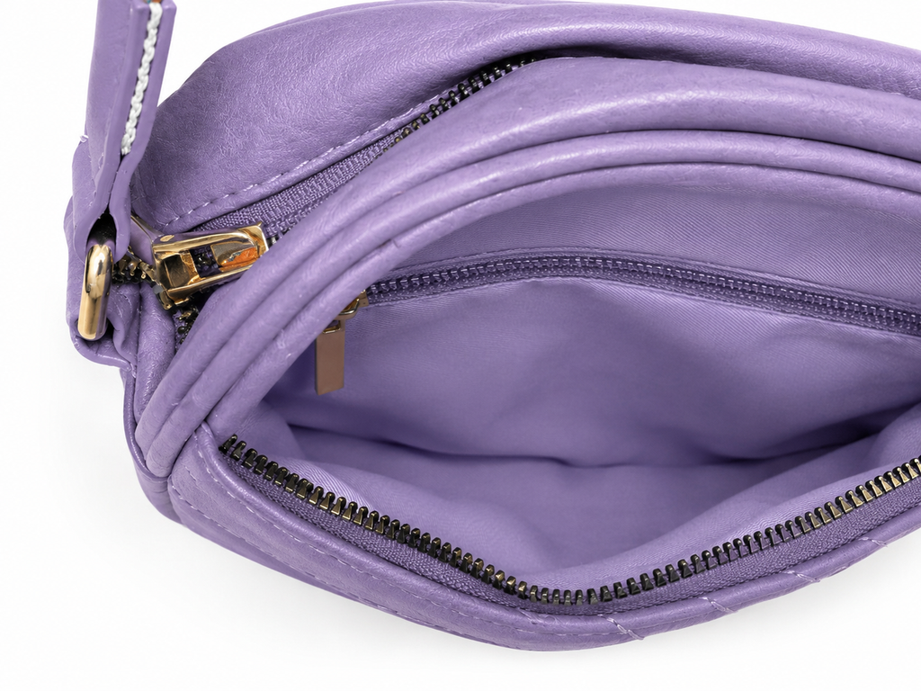 Purple Quilted Crossbody Bag with Colorful Adjustable Guitar Strap | Lightweight Everyday Purse