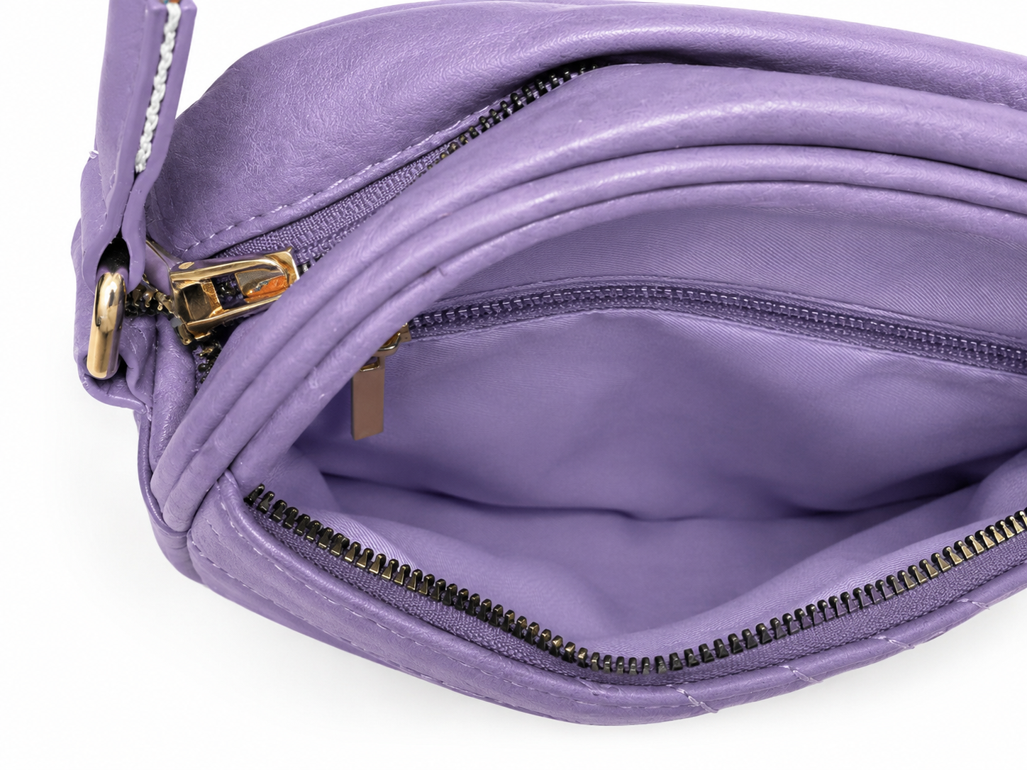 Purple Quilted Crossbody Bag with Colorful Adjustable Guitar Strap | Lightweight Everyday Purse