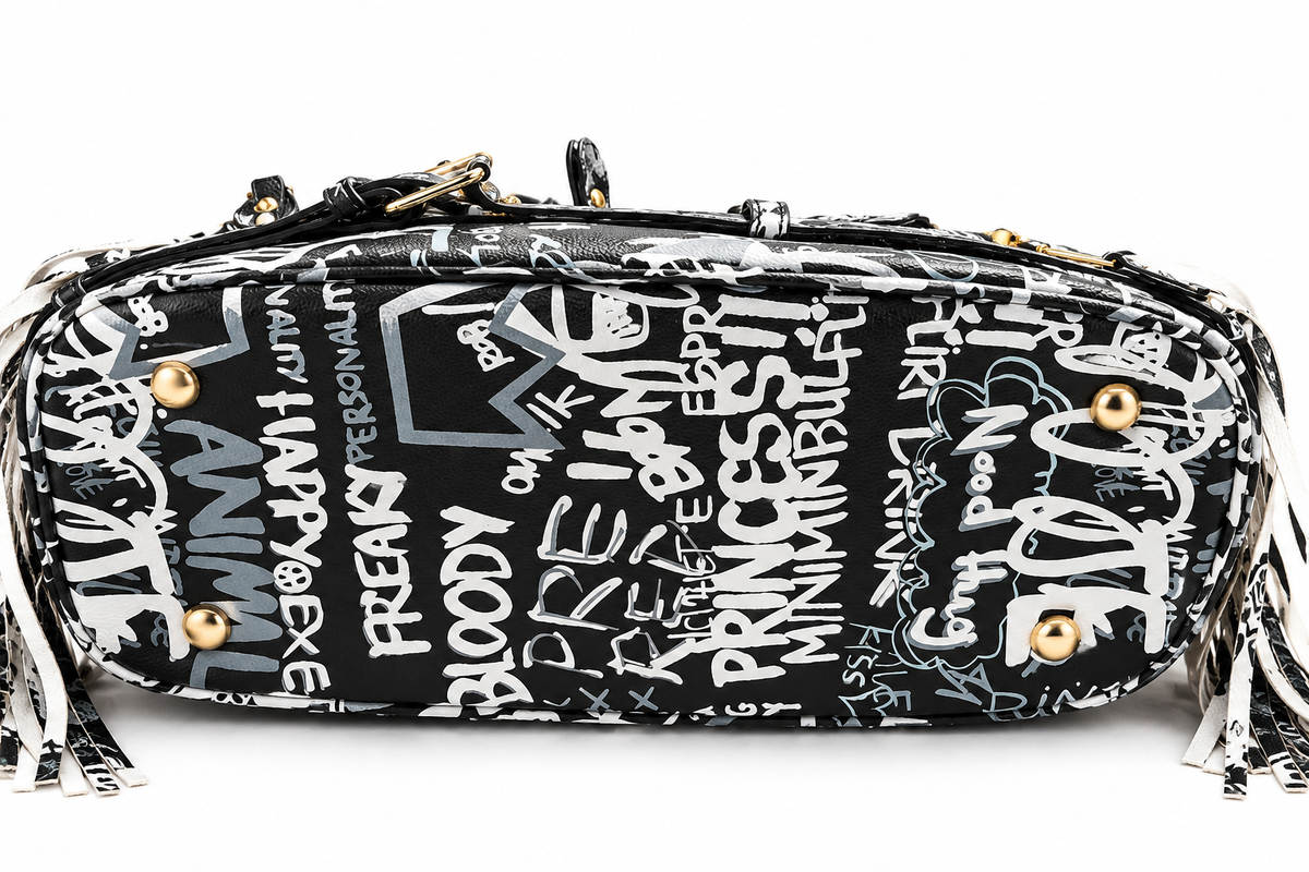 GRAFFITTI COLORED BLACK AND WHITE BACKPACK CROSSBODY BAG PURSE