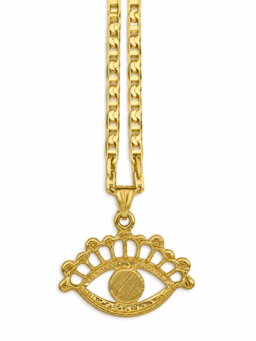 Multicolor Evil Eye Pendant Necklace Gold Tone Rhinestone 19” Protection Jewelry