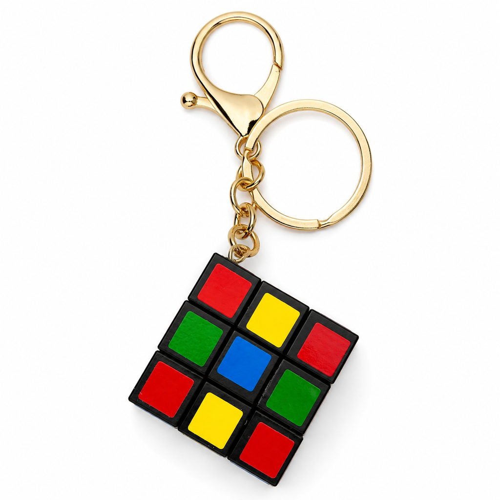 Mini 2×2 Puzzle Cube Keychain & Bag Charm – Gold-Tone Clasp