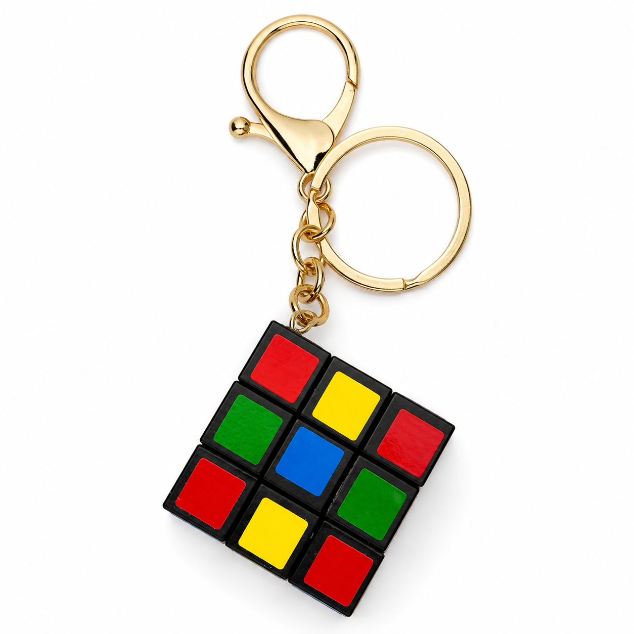 Mini 2×2 Puzzle Cube Keychain & Bag Charm – Gold-Tone Clasp