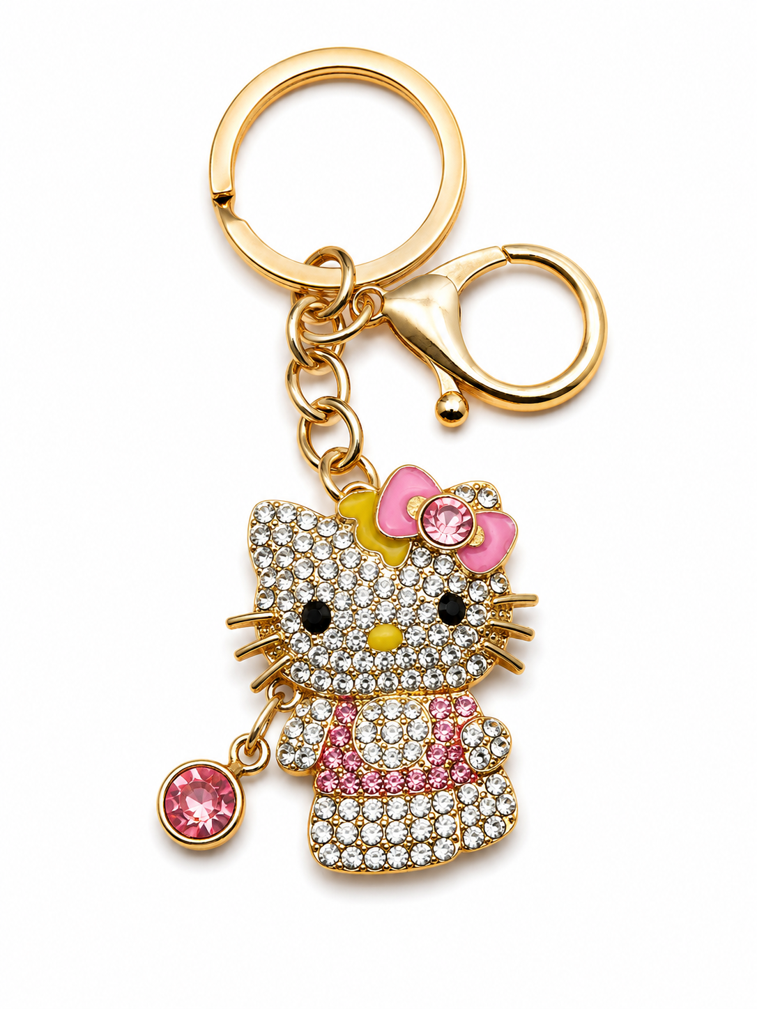 Sparkling Rhinestone Kitty Keychain & Purse Charm – Gold-Tone Jeweled Cat Bag Charm with Crystal Dangle – 6 Colors