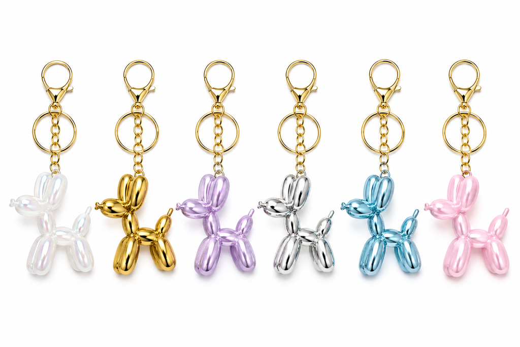 Metallic Iridescent Balloon Dog Keychain – Purse Bag Charm, Backpack Accessory & Dog Lover Gift