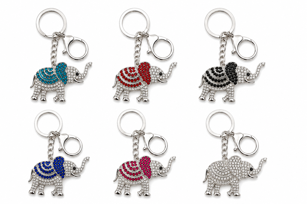 Rhinestone Elephant Keychain & Purse Charm – Trunk Up