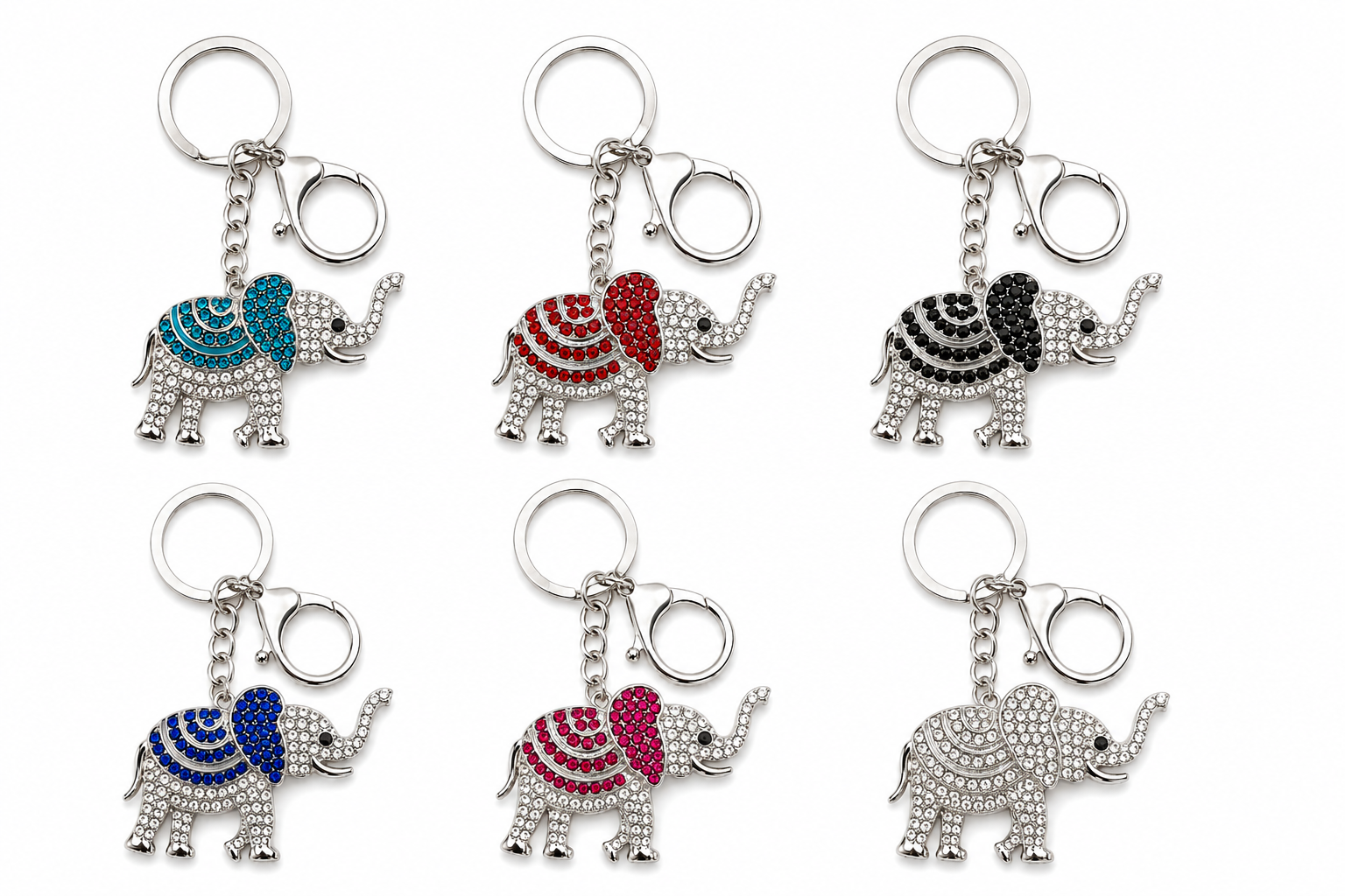 Rhinestone Elephant Keychain & Purse Charm – Trunk Up