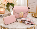 Blush Pink Crossbody Purse Set with Matching Zip Wallet & Adjustable Guitar Strap