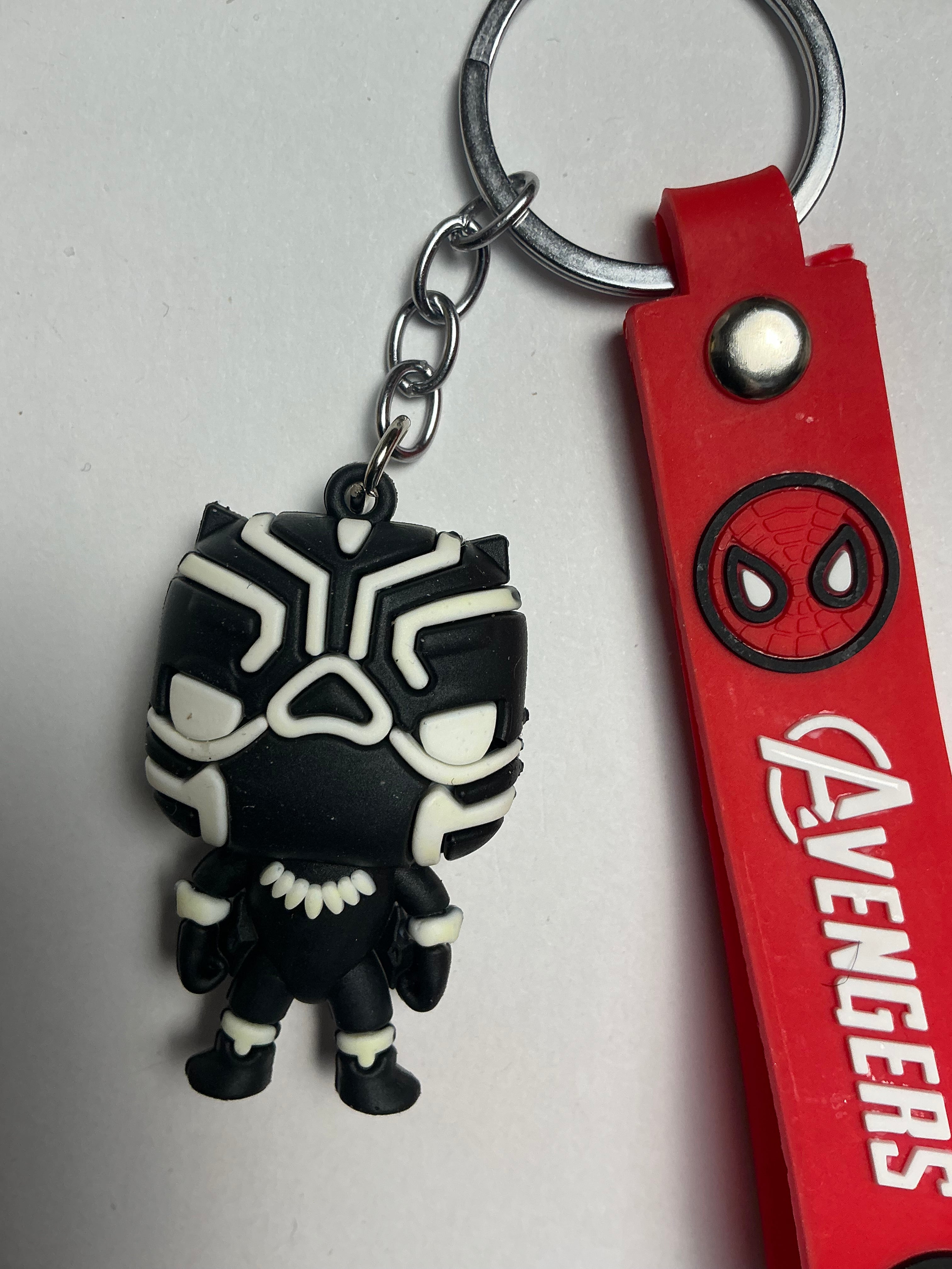 Black Panther Figure Keychain with Red Avengers Wrist Strap