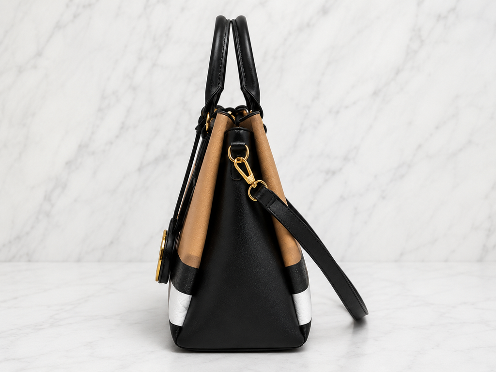 Deluxity Los Angeles Large Colorblock Satchel with Crossbody Strap & Charm