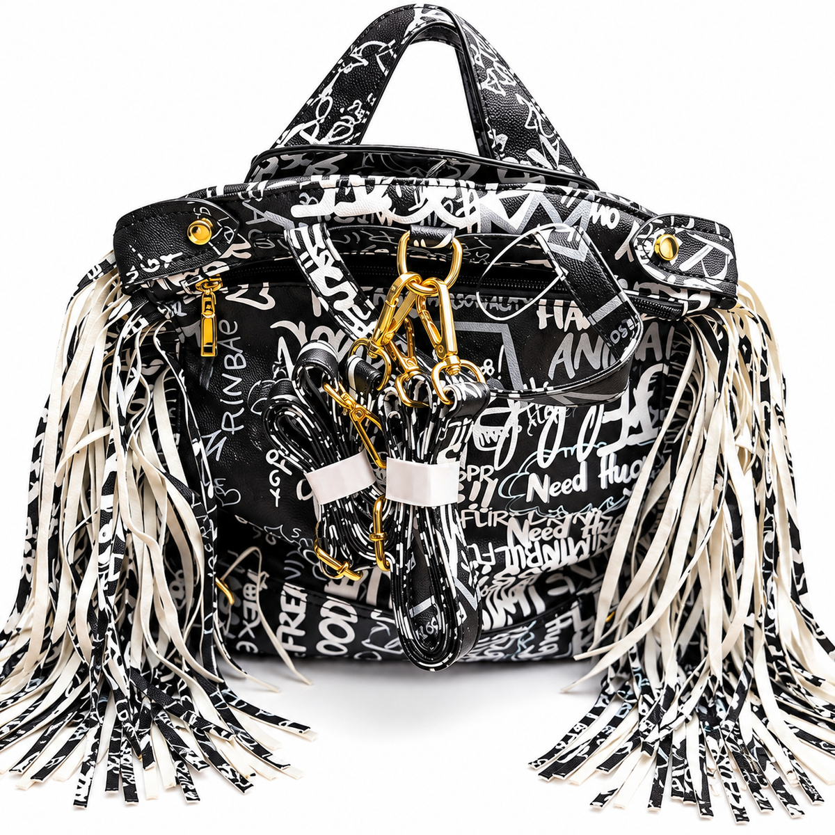 GRAFFITTI COLORED BLACK AND WHITE BACKPACK CROSSBODY BAG PURSE