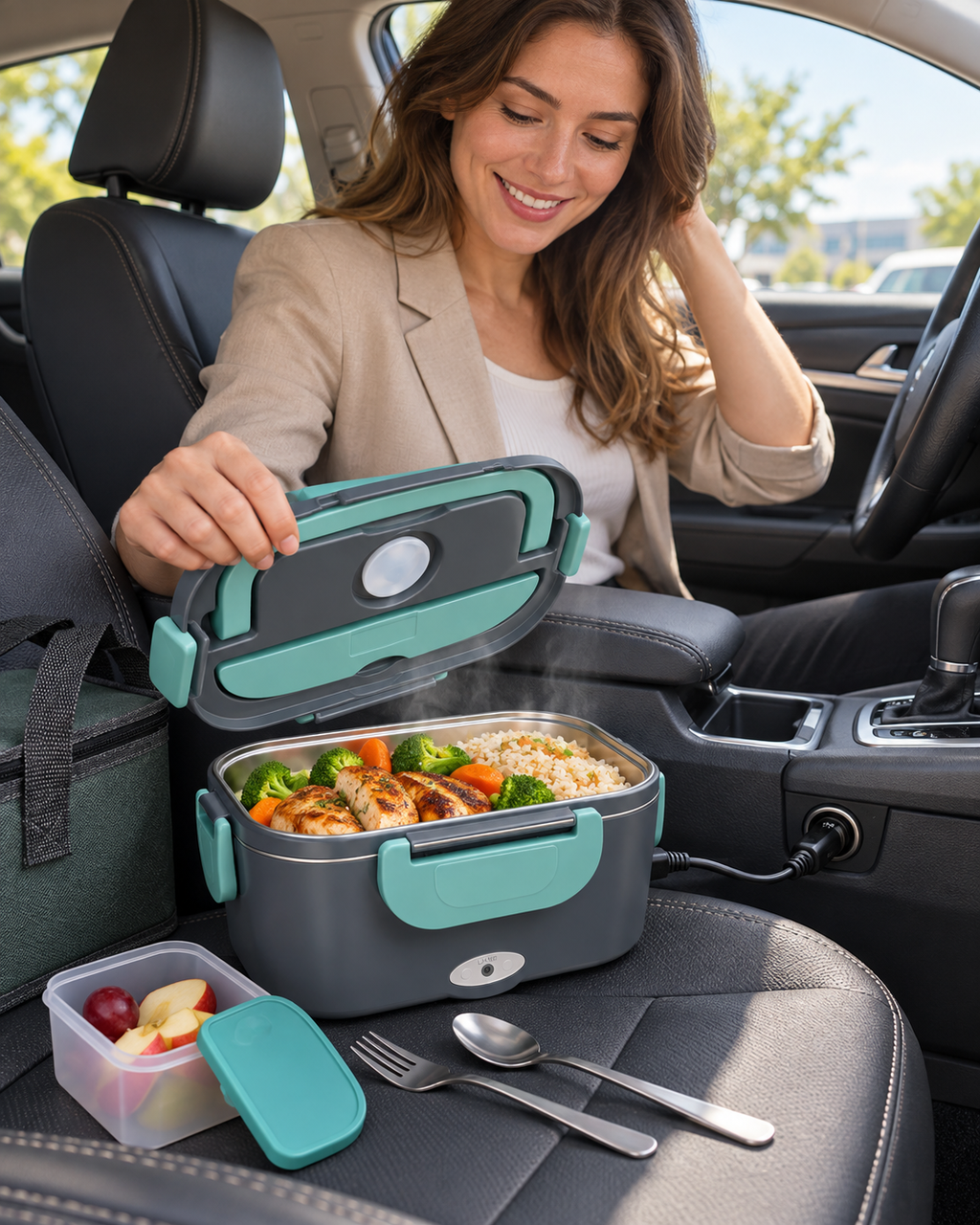 60W Electric Heated Lunch Box for Car & Home with Insulated Carry Bag