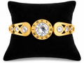 Gold Tone Roman Numeral Crystal Hinged Cuff Bracelet Clear Rhinestone Statement Jewelry