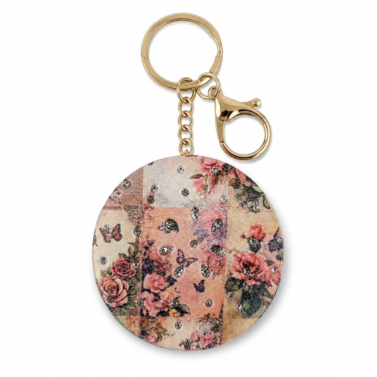 NWT Floral Butterfly Rhinestone 2-Sided Compact Mirror Keychain – Choose Design