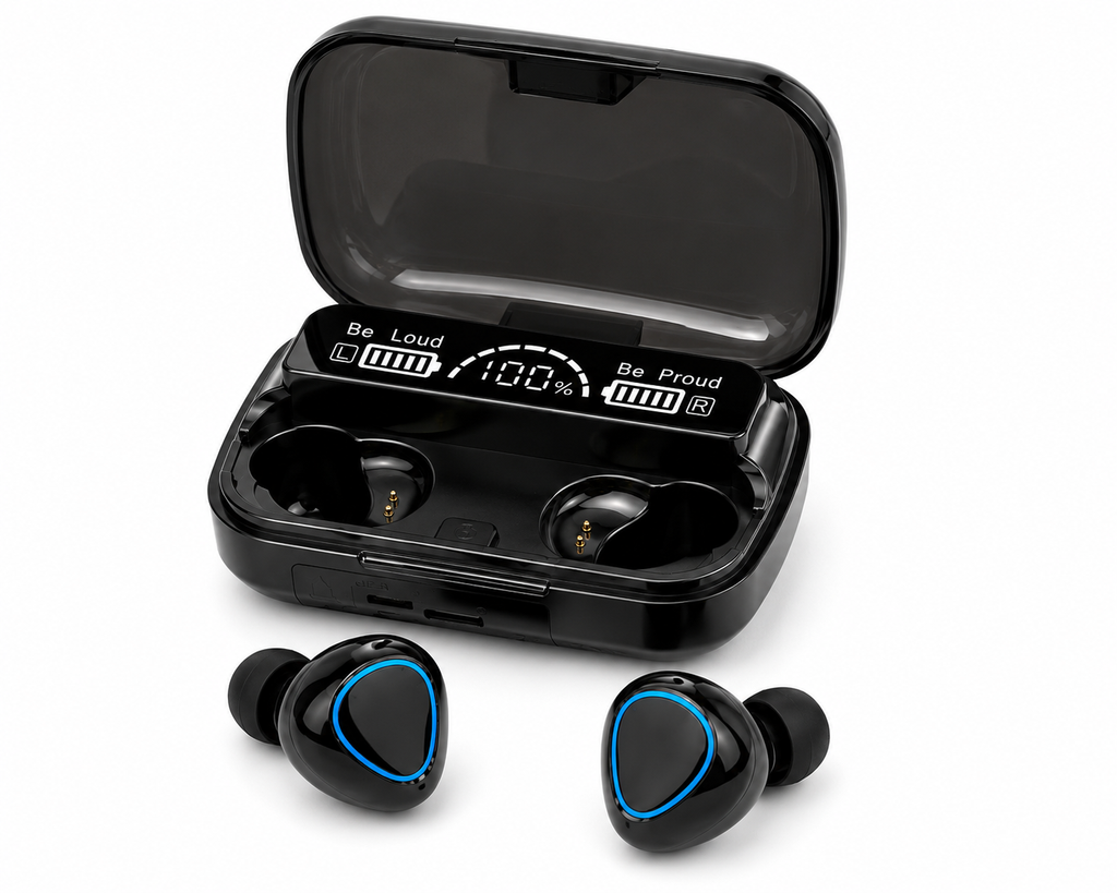 M10 True Wireless Bluetooth Earbuds with LED Display Charging Case - Bluetooth 5.3 - Black