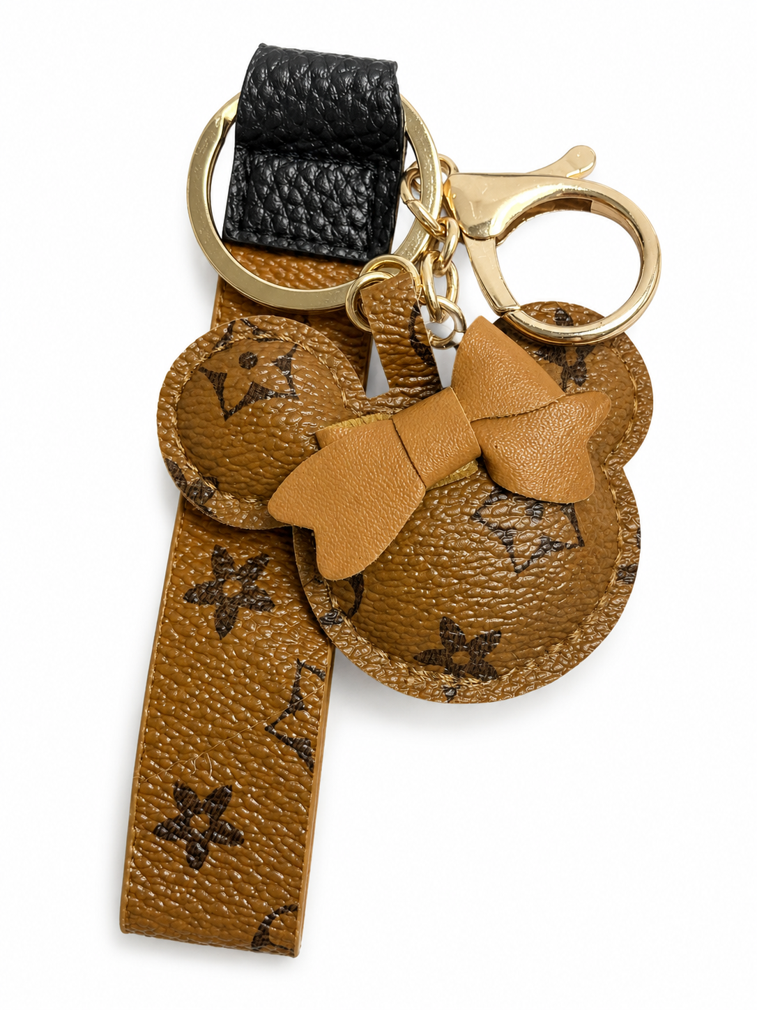 Mouse Silhouette Bow Wristlet Keychain with Gold-Tone Clasp — Choice of 4 Colors