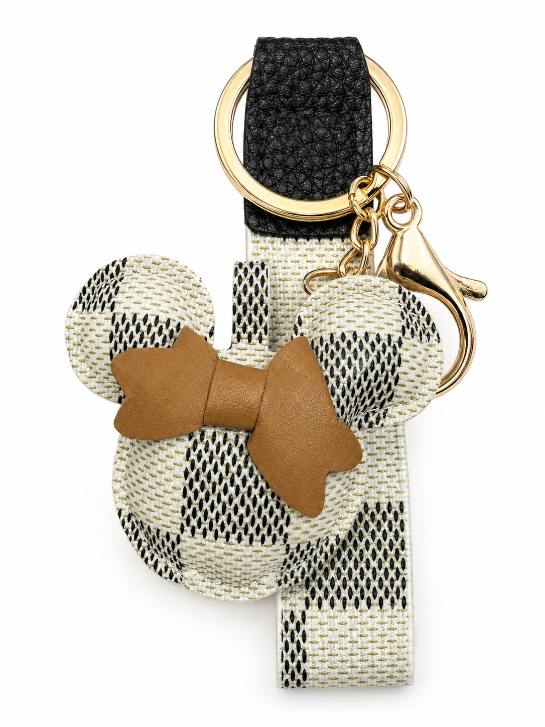 Mouse Silhouette Bow Wristlet Keychain with Gold-Tone Clasp — Choice of 4 Colors