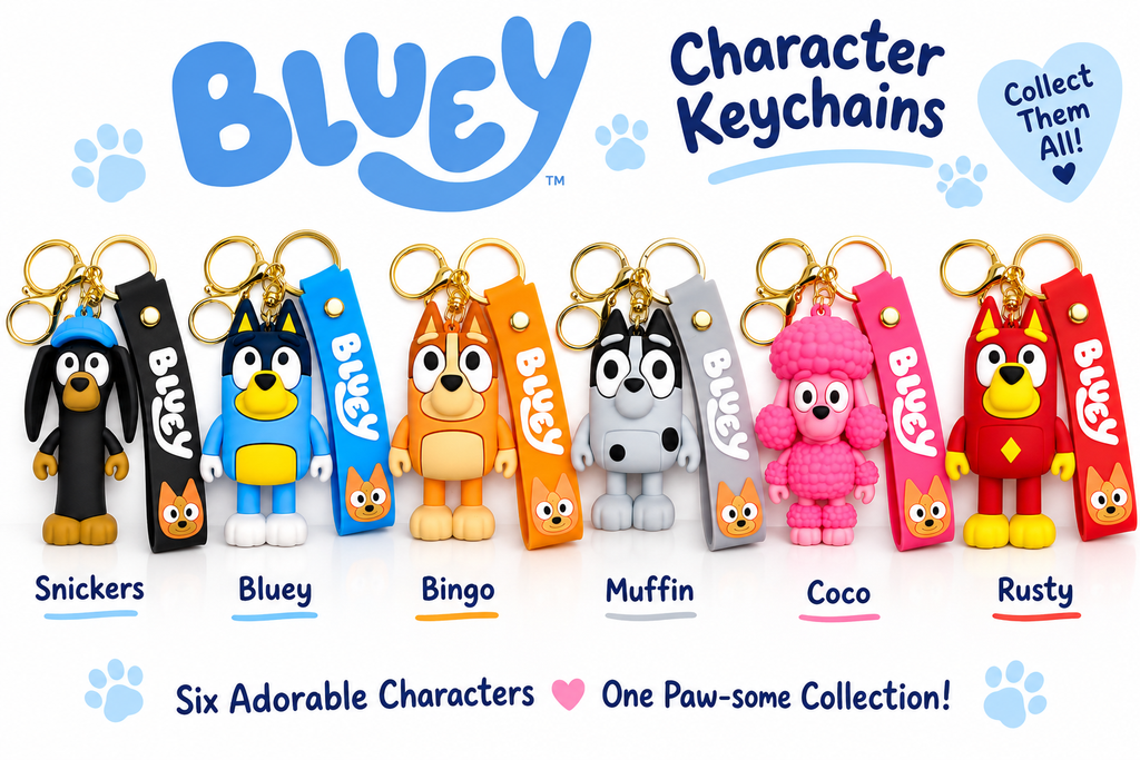 Bluey Character Keychains with Wrist Strap 🐾✨ Cute Cartoon Bag Charm – Choose Your Character