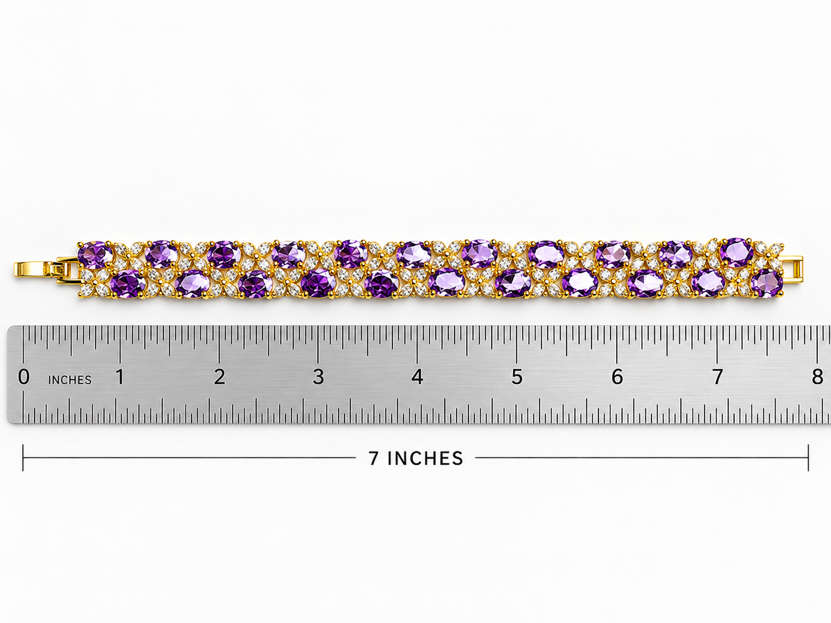 Stainless Steel Gold-Tone Purple Crystal Rhinestone Bracelet – 7”