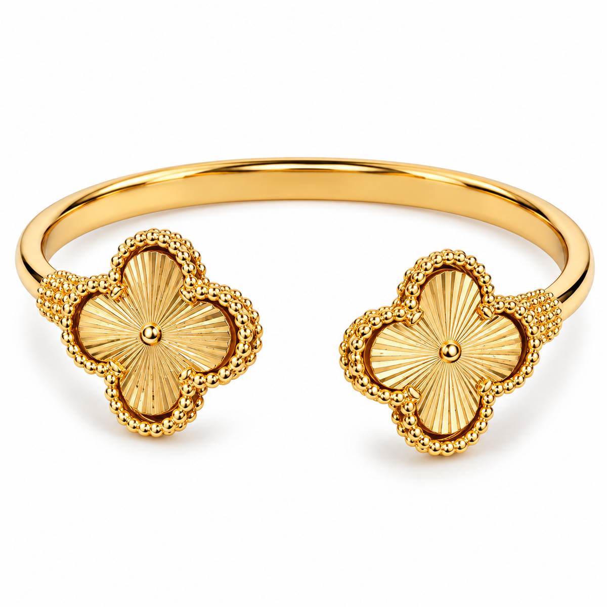Stainless Steel Double Clover Open Cuff Bracelet – Gold, Silver or Rose Gold
