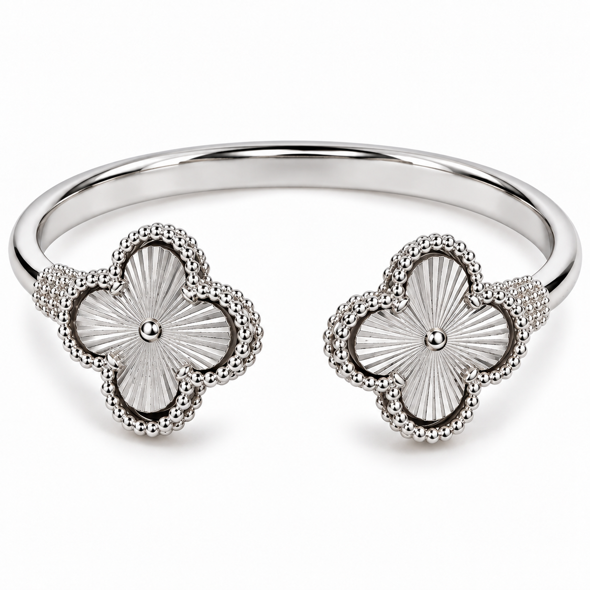 Stainless Steel Double Clover Open Cuff Bracelet – Gold, Silver or Rose Gold