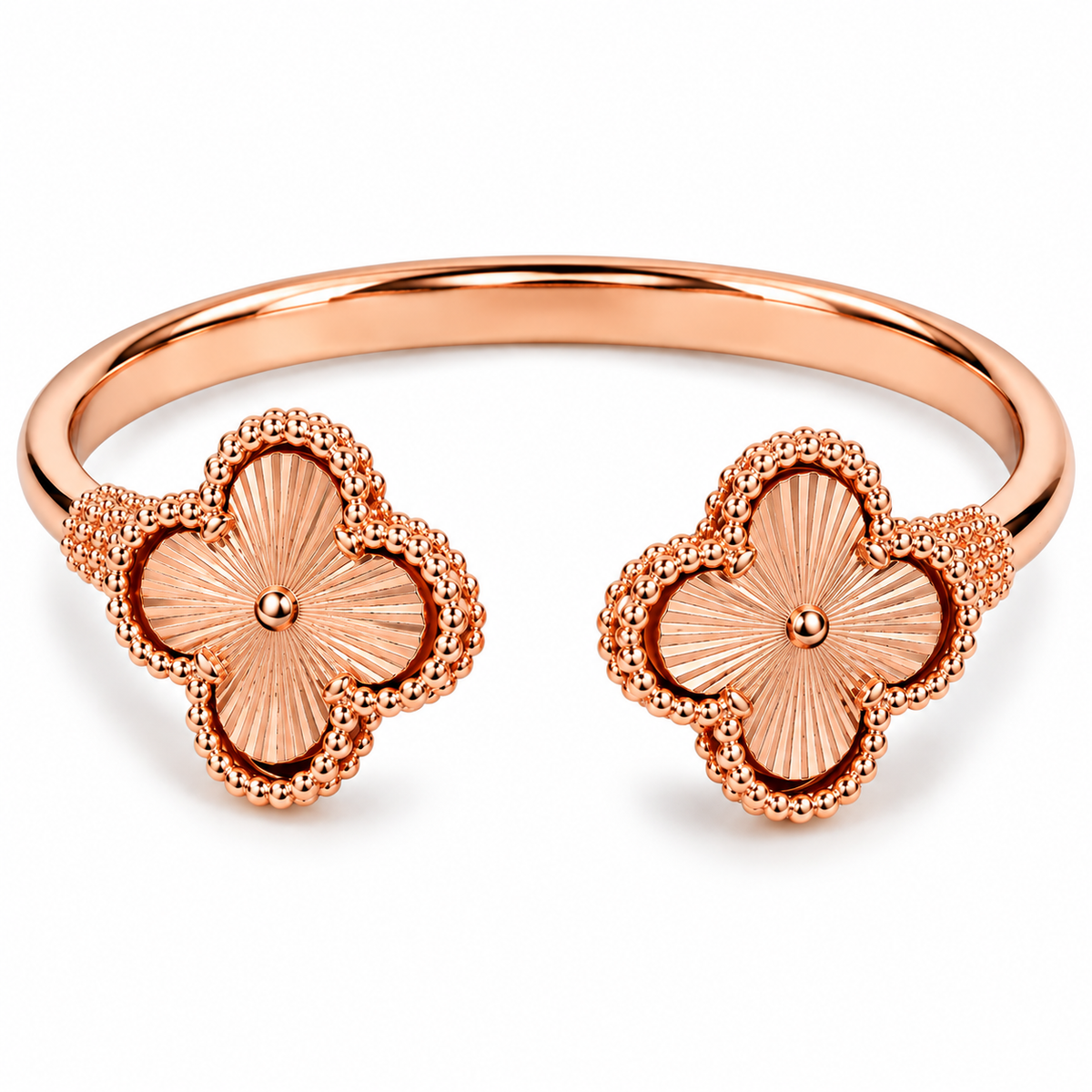 Stainless Steel Double Clover Open Cuff Bracelet – Gold, Silver or Rose Gold