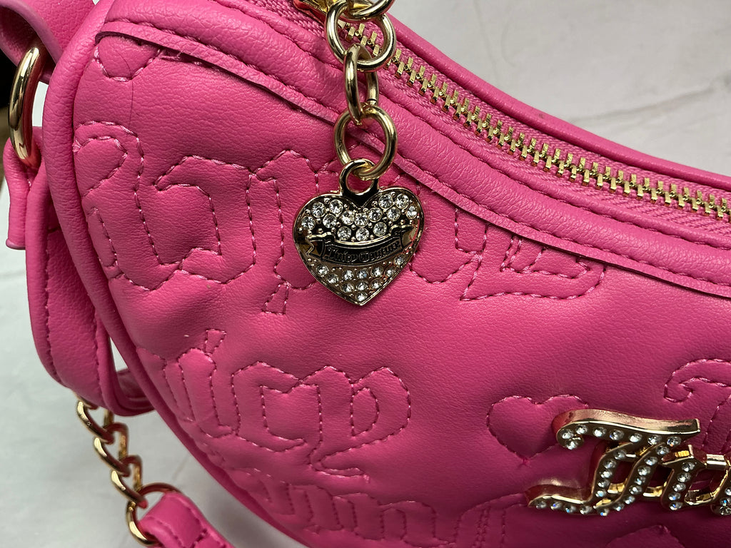 Juicy Couture Pink Rhinestone Logo Crossbody Shoulder Bag Heart Charm NWT