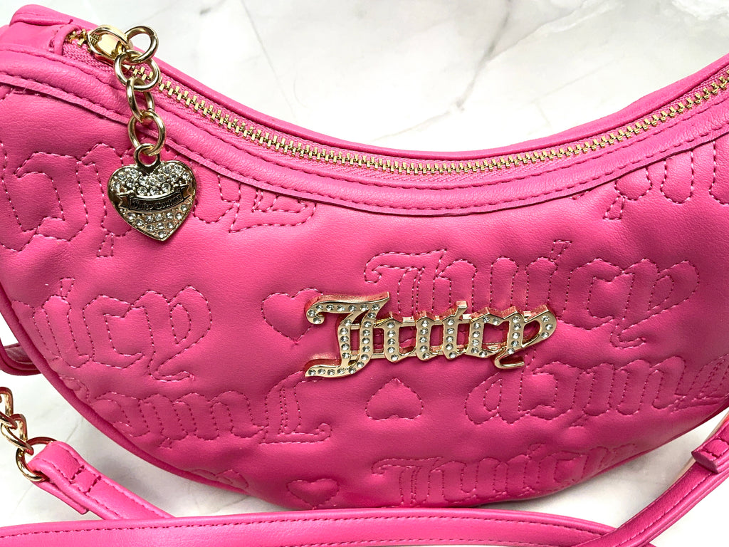 Juicy Couture Pink Rhinestone Logo Crossbody Shoulder Bag Heart Charm NWT