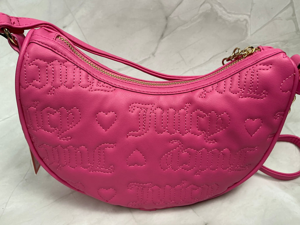 Juicy Couture Pink Rhinestone Logo Crossbody Shoulder Bag Heart Charm NWT