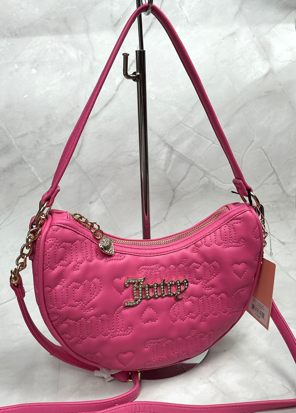 Juicy Couture Pink Rhinestone Logo Crossbody Shoulder Bag Heart Charm NWT