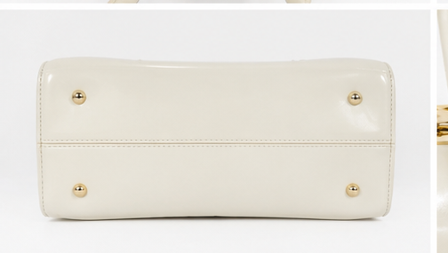 Ivory Structured Top Handle Satchel Bag with Rhinestone Clasp & Crossbody Strap